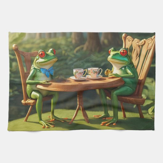 Linge De Cuisine Two frogs having tea (Horizontal)