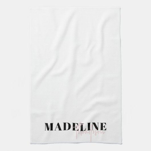 Linge De Cuisine Typographie Chic Moderne Script Lumière Rose Femin (Vertical)