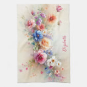 Linge De Cuisine Typographie Chic Nom de Script Fleurs Aquarelles (Vertical)