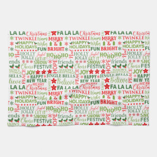 Linge De Cuisine Typographie de Noël rouge et vert sans couture