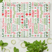 Linge De Cuisine Typographie de Noël Rouge & Vert Motif sans coutur (Plié)