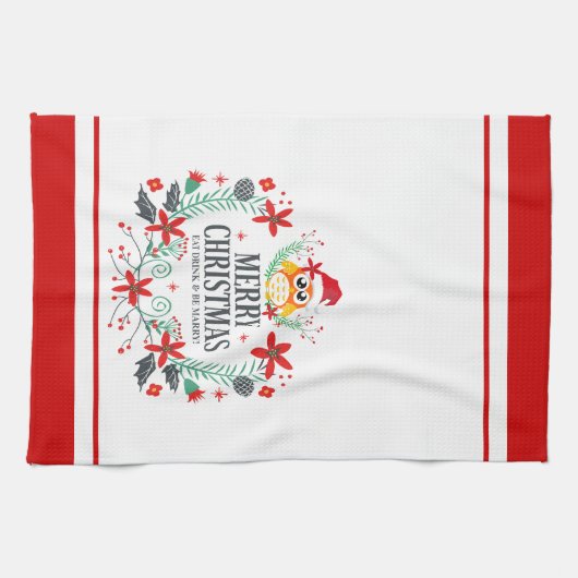 Linge De Cuisine Typographie moderne Joyeux Noël Chouette (Horizontal)