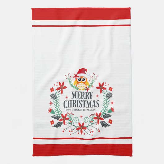 Linge De Cuisine Typographie moderne Joyeux Noël Chouette (Vertical)