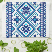 Linge De Cuisine Ukrainian traditional vushuvanka folk pattern blue (Plié)