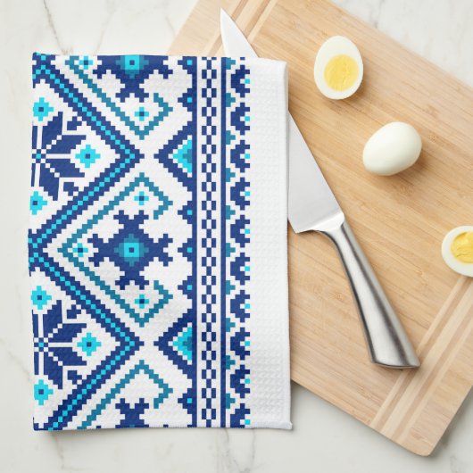 Linge De Cuisine Ukrainian traditional vushuvanka folk pattern blue (Quart Plié)