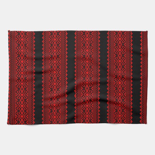 Linge De Cuisine Ukrainian traditional vushuvanka folk pattern red (Horizontal)