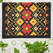 Linge De Cuisine Ukrainian traditional vushuvanka folk pattern red (Plié)