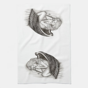 Linge De Cuisine Un Angel endormi, noir et blanc