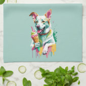Linge De Cuisine Un chien heureux mangeant une glace (Plié)