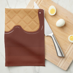 Linge De Cuisine Un cône de crème glacée au chocolat qui se déverse
