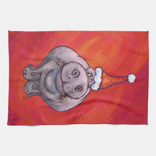 Linge De Cuisine Un joli hippo à Santa Hat en rouge (Horizontal)