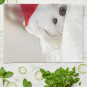 Linge De Cuisine Un mignon chien blanc dans un Casquette de Noël ro (Plié)