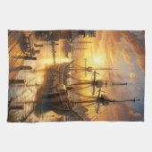 Linge De Cuisine Un navire aux quais (Horizontal)