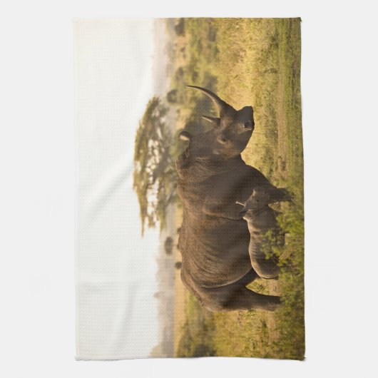 Linge De Cuisine Un Rhino avec son bébé (Vertical)