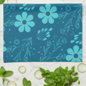 Linge De Cuisine Une conception de fleurs de couleur cyan tendance (Plié)