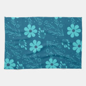 Linge De Cuisine Une conception de fleurs de couleur cyan tendance (Horizontal)
