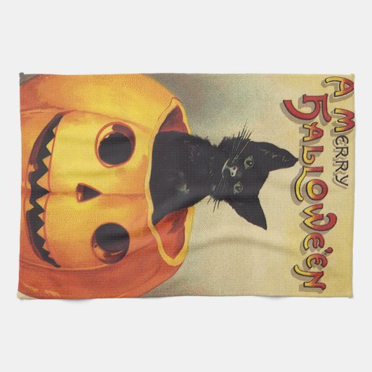 Linge De Cuisine Une joyeuse Halloween par Ellen Clapsaddle, Chat V (Horizontal)