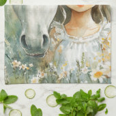Linge De Cuisine Une petite fille avec un cheval (Plié)