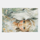 Linge De Cuisine Une petite fille avec un cheval (Horizontal)