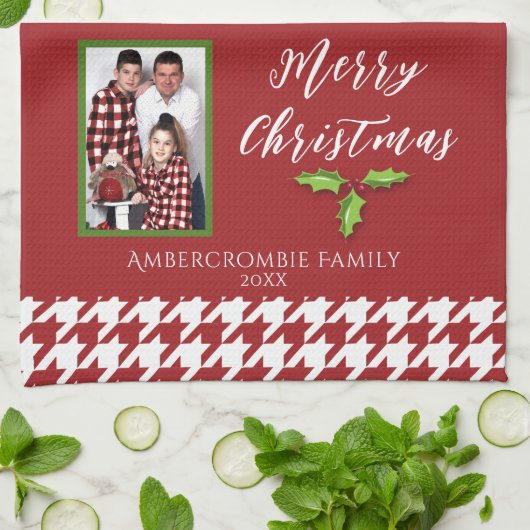 Linge De Cuisine Une photo Holiday Chemin de fer rouge et blanc (Plié)