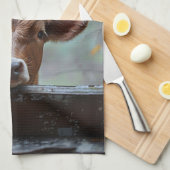 Linge De Cuisine Une vache curieuse qui regarde à travers une fenêt (Quart Plié)