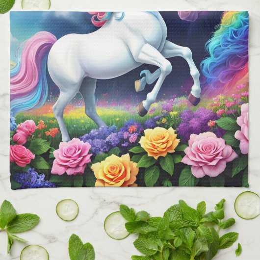 Linge De Cuisine Unicorne arc-en-ciel une (Plié)