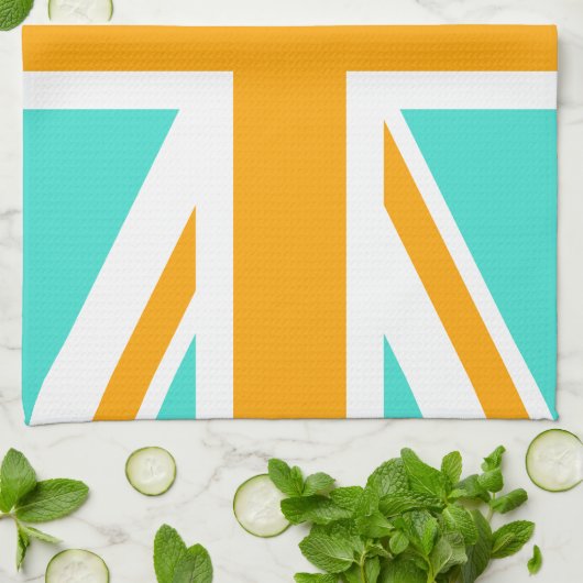 Linge De Cuisine Union Jack turquoise et orange (Plié)