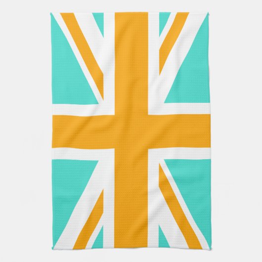 Linge De Cuisine Union Jack turquoise et orange (Vertical)