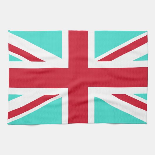 Linge De Cuisine Union Jack Turquoise et Rouge (Horizontal)