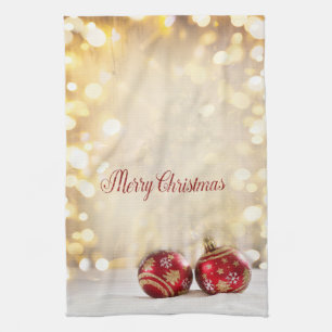 Linge De Cuisine Vacances de Noël-Boules Rouges de Noël Bokeh