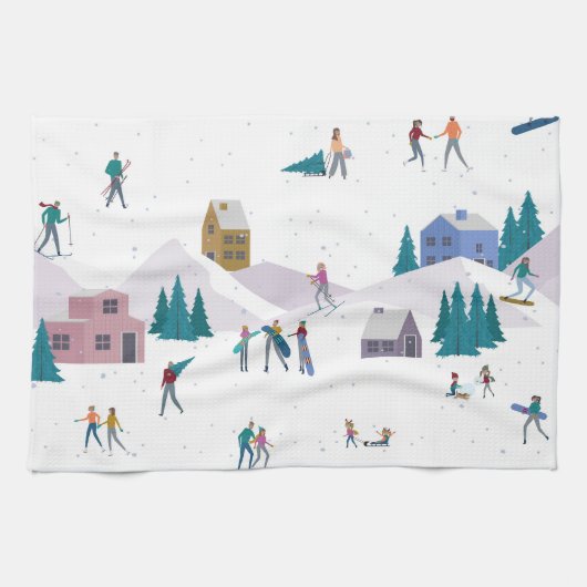 Linge De Cuisine Vacances des Alpes d'hiver : les gens actifs sans  (Horizontal)