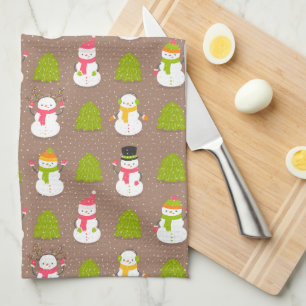 Linge De Cuisine Vacances d'hiver Snowman Noël Arbre Motif