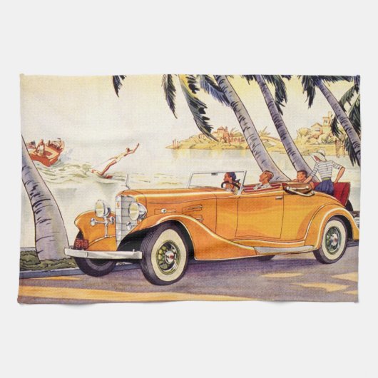 Linge De Cuisine Vacances vintage en voiture convertible (Horizontal)