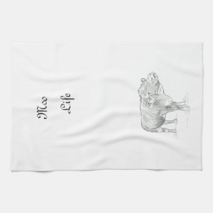Linge De Cuisine Vache amusante Dessin noir et blanc Vie Moo