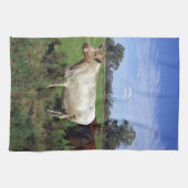 Linge De Cuisine Vache Blanche Avec Herbe De Vache Brown, (Horizontal)
