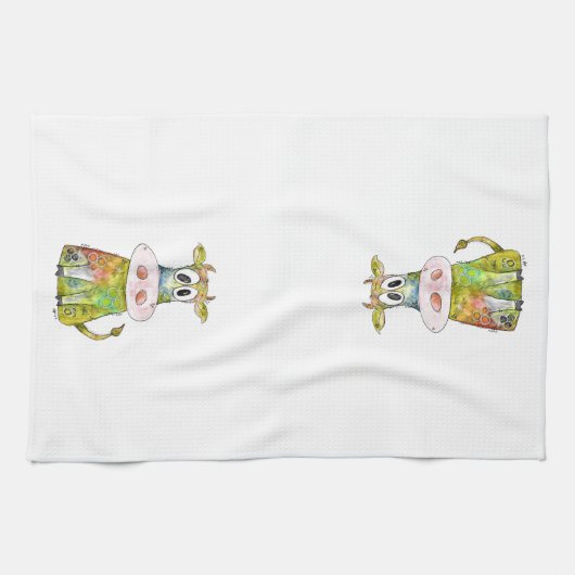 Linge De Cuisine Vache blanche couleur blanc mignon (Horizontal)