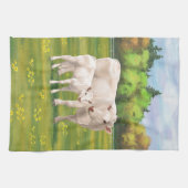 Linge De Cuisine Vache Charolais Blanche & Boeuf de veau Cupide (Horizontal)