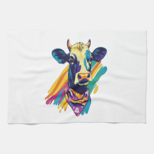 Linge De Cuisine Vache colorée Png, Rainbow Cow Design Png