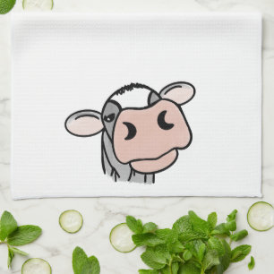 Linge De Cuisine vache de dessin animé noir blanc rose baiser gris