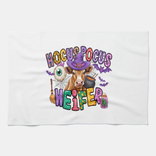 Linge De Cuisine Vache de Halloween génisse Hocus Pocus (Horizontal)