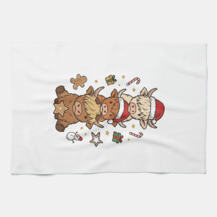 Linge De Cuisine Vache des Highlands de Noël Gravure Vintage Des