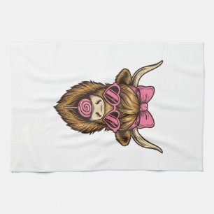 Linge De Cuisine Vache des Highlands mignonne avec des lunettes de 