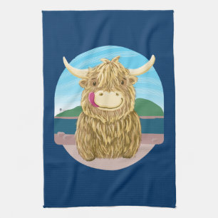 Linge De Cuisine Vache Écossaise Highland, Chilling Sur La Plage