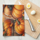 Linge De Cuisine Vache Highland Nichée parmi les Citrouilles de réc (Quart Plié)