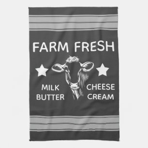 Linge De Cuisine Vache laitière et rayures fraîches de ferme