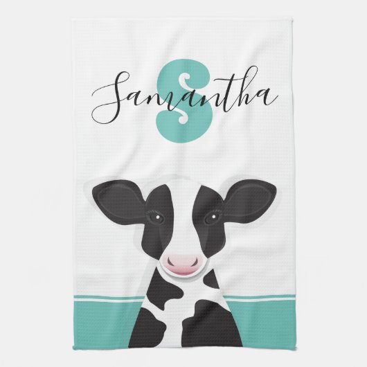 Linge De Cuisine Vache Turquoise Black White Animal (Vertical)
