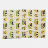 Linge De Cuisine Vaches et tournesols sur la texture du lin plié (Horizontal)