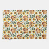 Linge De Cuisine Vaches Highland et fleurs de tournesol jaune (Horizontal)