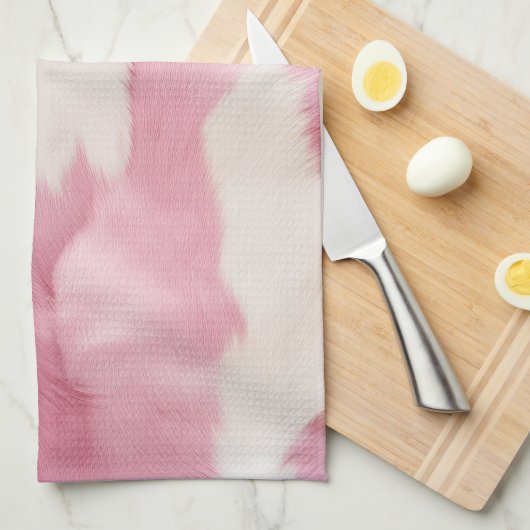 Linge De Cuisine Vachette blanche rose pâle (Quart Plié)