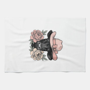 Linge De Cuisine Vachette Cowgirl Rose avec Pivoines Vintage Vector